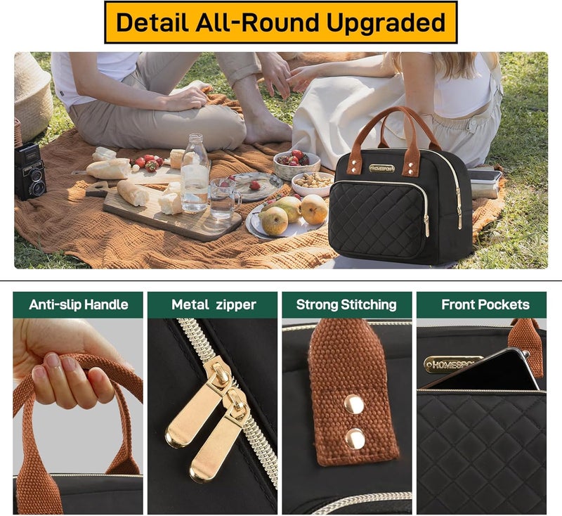 Buringer HOMESPON Lunch Bag for Woman Man Adults with Front Pocket Insulated Lunch Tote Lunch Box Container for Work Picnic or Travel（Golden Black） - Image 3